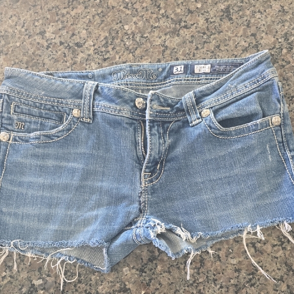 Miss Me Frayed Hem Blue Denim Shorts - Picture 1 of 4